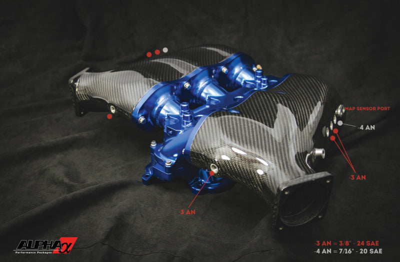 AMS Performance Nissan GT-R Alpha Carbon Fiber/Billet Intake Manifold w/Secondary Fuel Rail - Blue